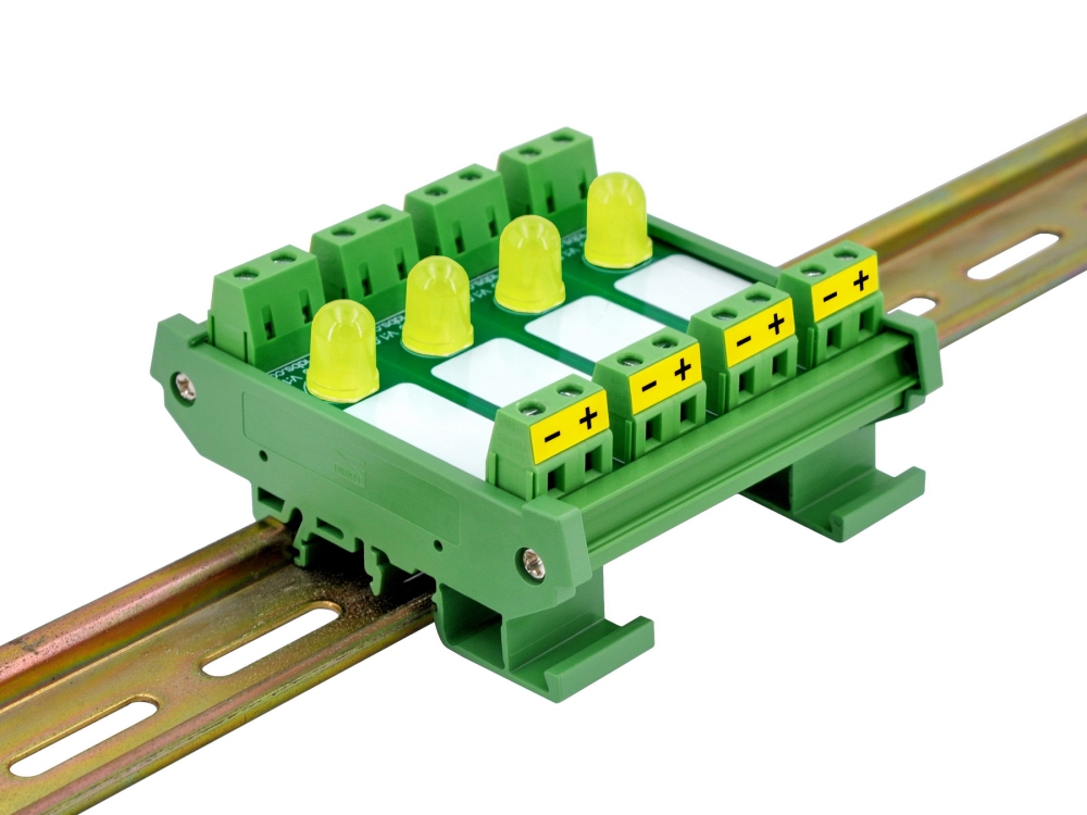 DIN Rail Mount DC 5-32V 4 Channel Yellow 10mm LED Indicator Light Module
