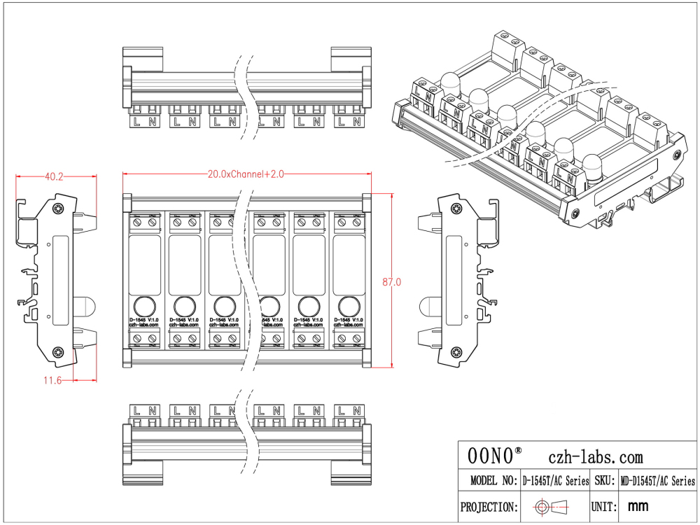 DIN Rail Mount AC 60-280V 2 Channel Yellow 10mm LED Indicator Light Module