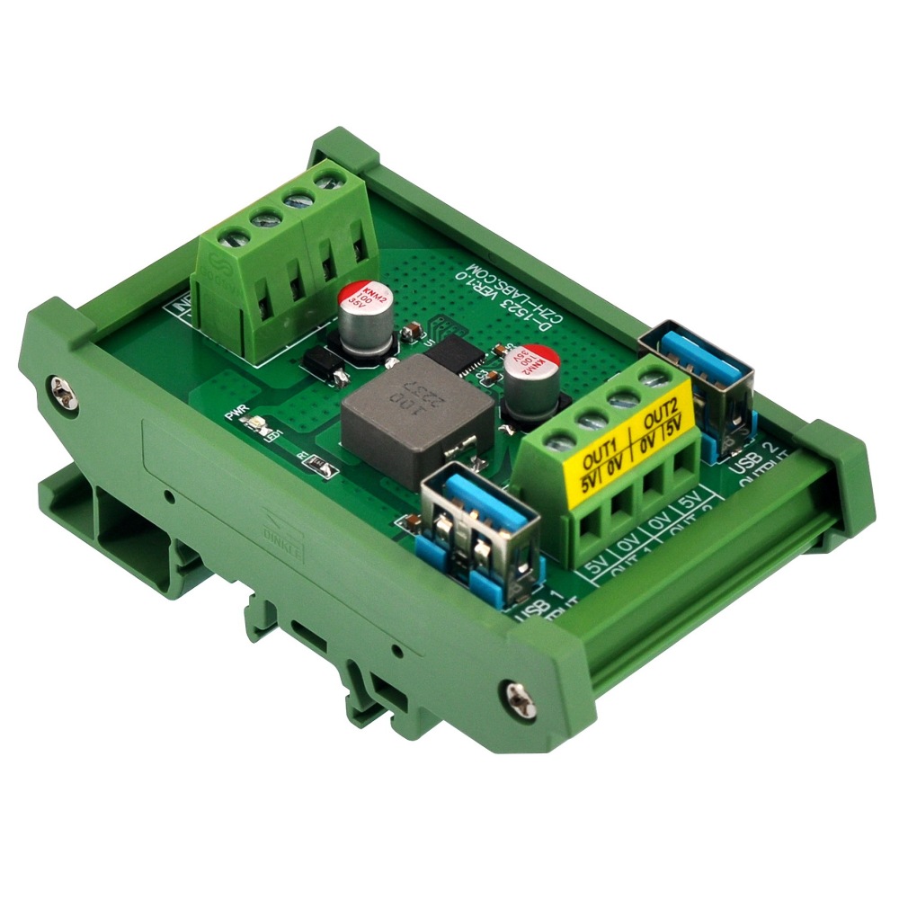 DIN Rail Mount DC5V 2.4/4.8Amp Buck Converter Step-down Regulator Module, Support USB DCP BC1.2 Protocol