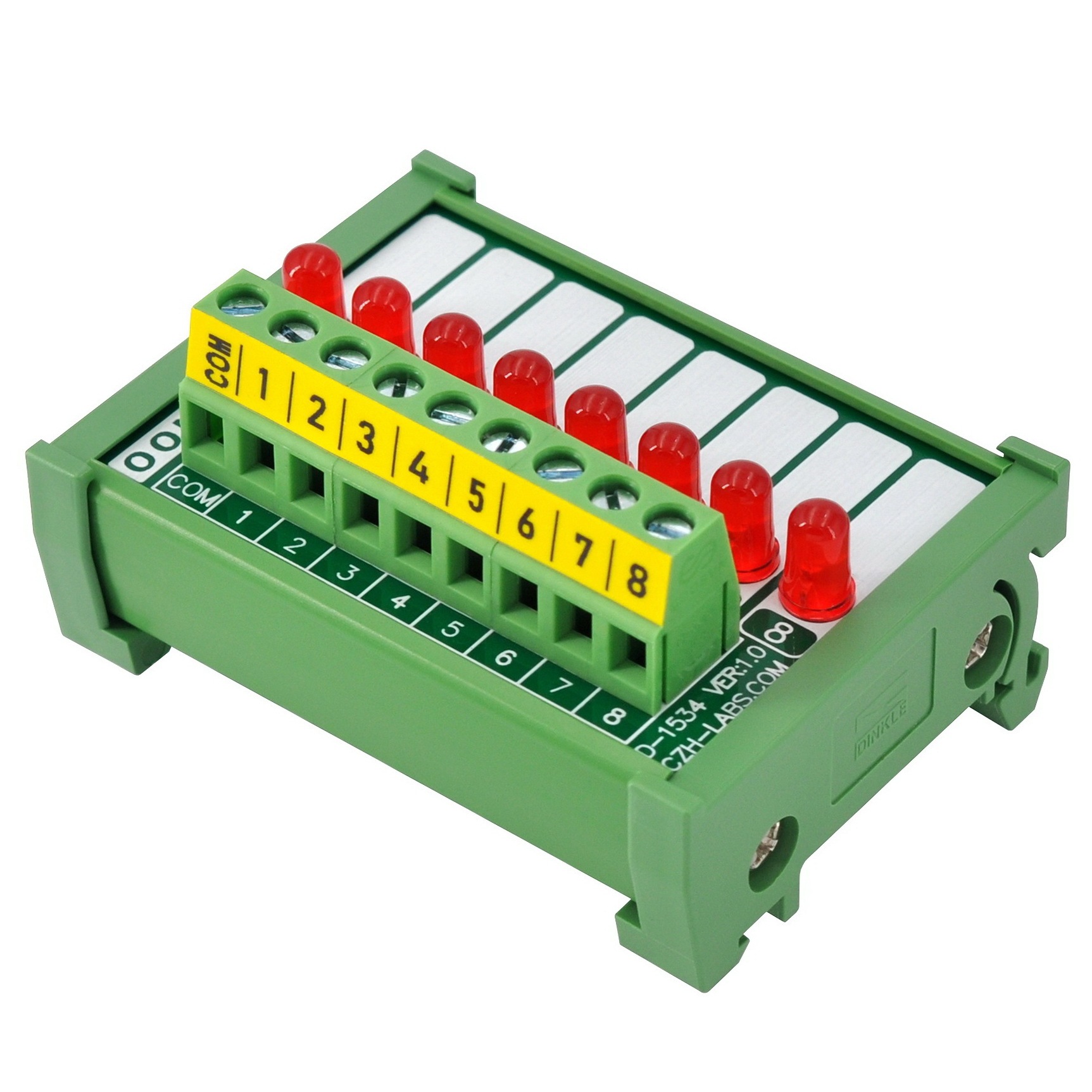 DIN Rail Mount 8 Red LED Indicator Light Module, Support 5-50VDC Common Positive and Negative