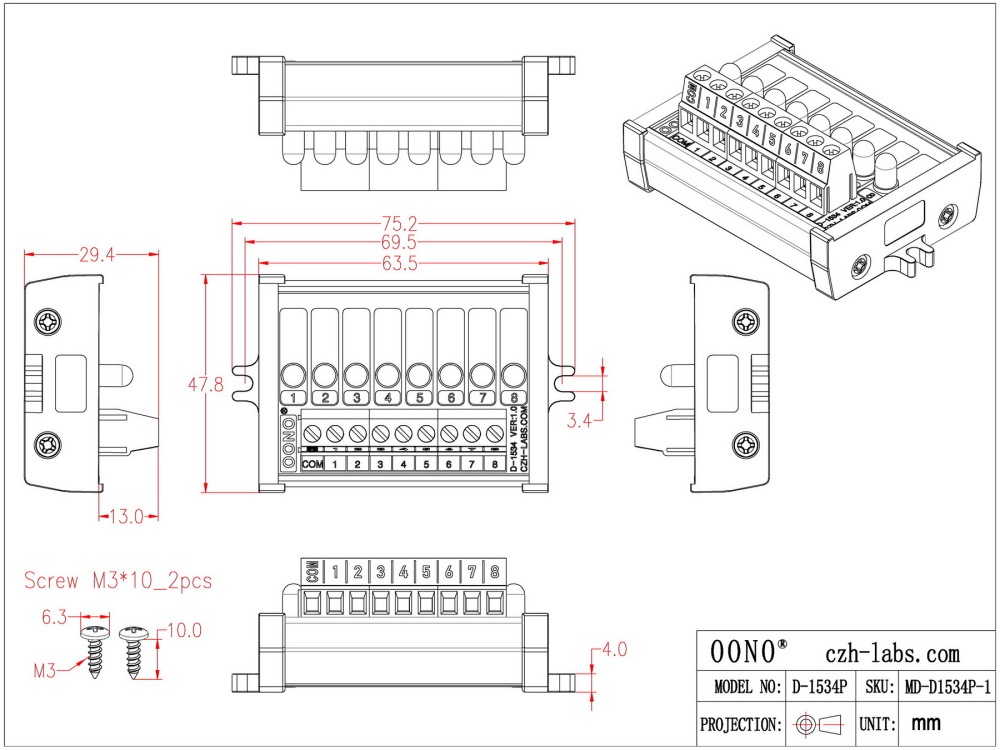 Screw Mount 8 Yellow LED Indicator Light Module, Support 5-50VDC Common Positive and Negative