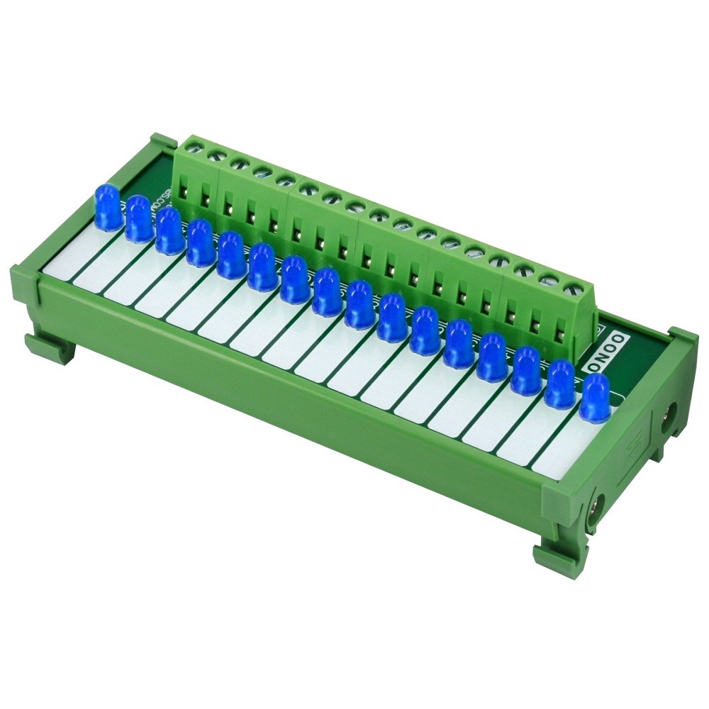 DIN Rail Mount 16 Blue LED Indicator Light Module, Support 5-50VDC Common Positive and Negative