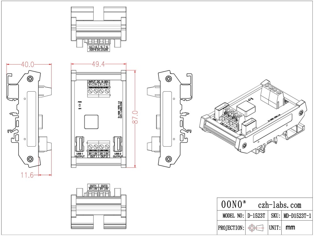 DIN Rail Mount DC5V 2.4/4.8Amp Buck Converter Step-down Regulator Module, Support USB DCP BC1.2 Protocol