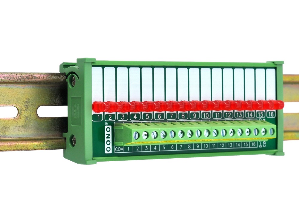 DIN Rail Mount 16 Red LED Indicator Light Module, Support 5-50VDC Common Positive and Negative