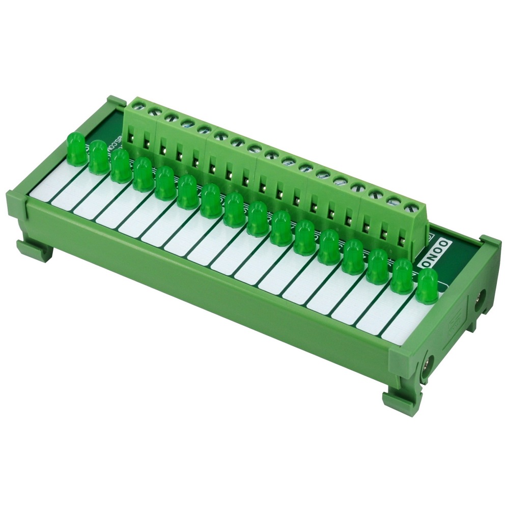 DIN Rail Mount 16 Green LED Indicator Light Module, Support 5-50VDC Common Positive and Negative