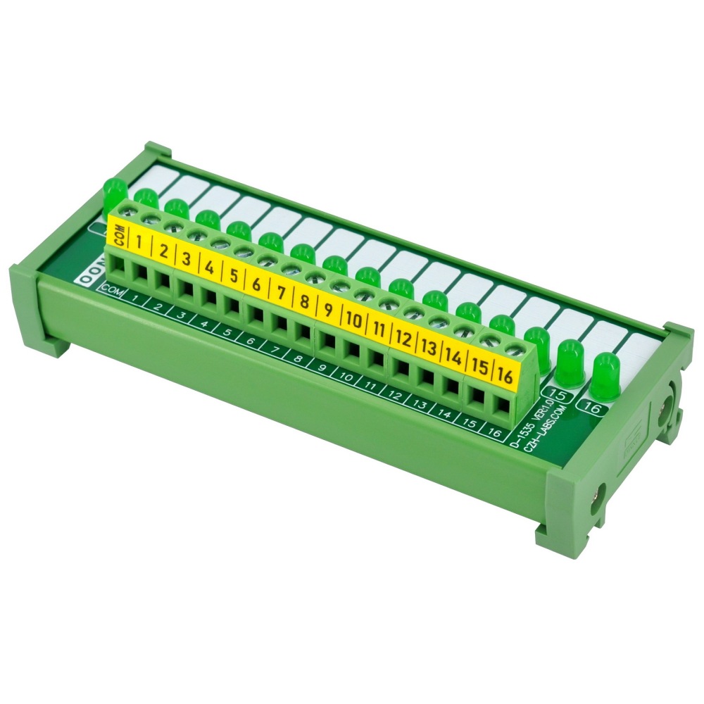 DIN Rail Mount 16 Green LED Indicator Light Module, Support 5-50VDC Common Positive and Negative