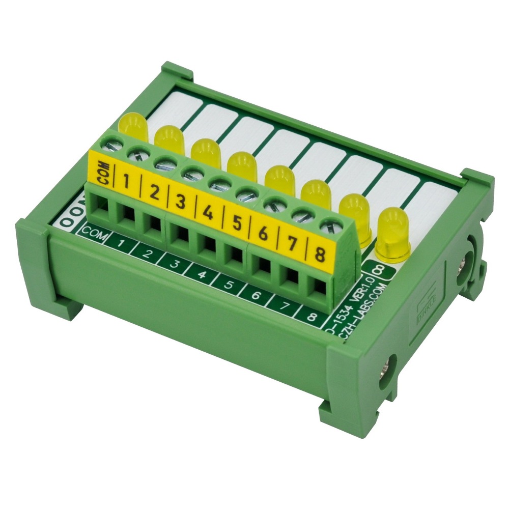 DIN Rail Mount 8 Yellow LED Indicator Light Module, Support 5-50VDC Common Positive and Negative