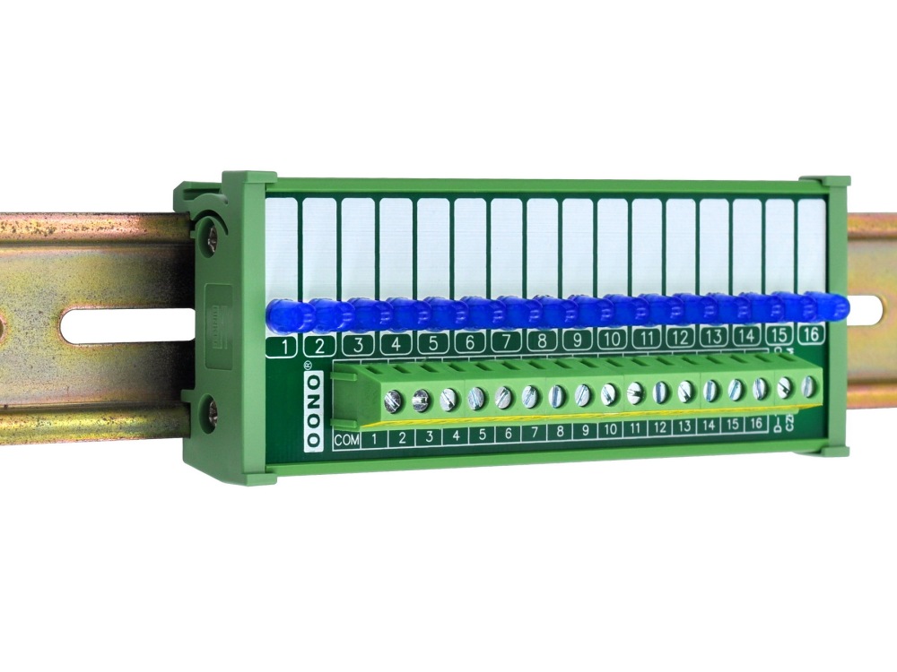 DIN Rail Mount 16 Blue LED Indicator Light Module, Support 5-50VDC Common Positive and Negative