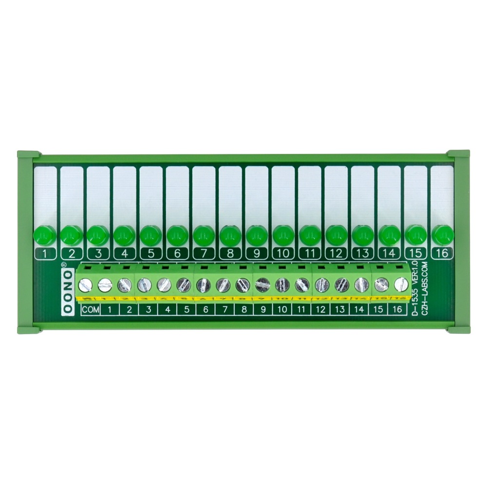 DIN Rail Mount 16 Green LED Indicator Light Module, Support 5-50VDC Common Positive and Negative