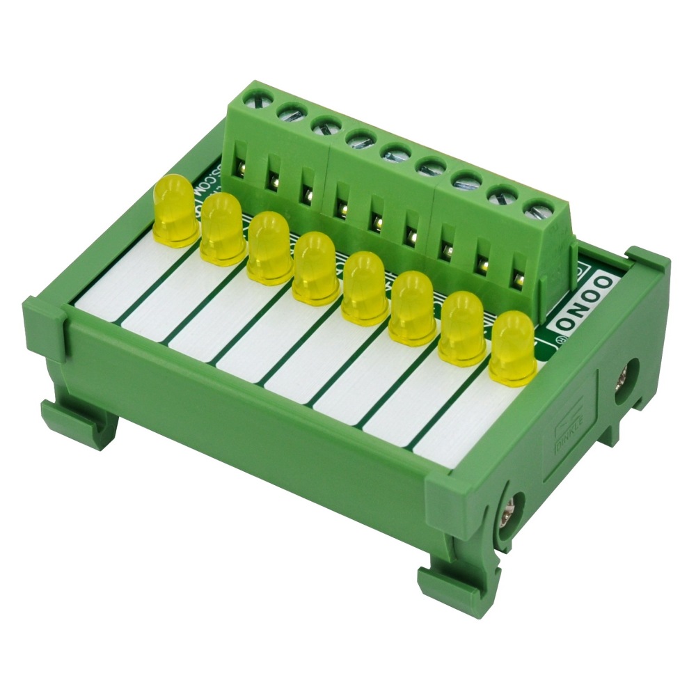 DIN Rail Mount 8 Yellow LED Indicator Light Module, Support 5-50VDC Common Positive and Negative