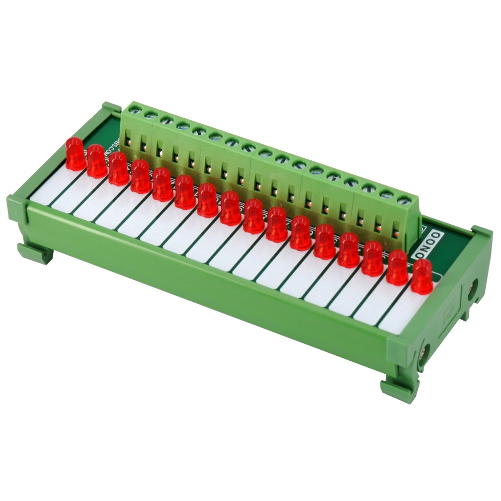 DIN Rail Mount 16 Red LED Indicator Light Module, Support 5-50VDC Common Positive and Negative