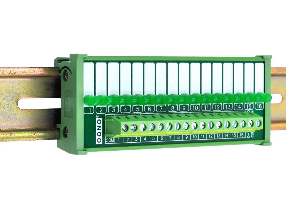 DIN Rail Mount 16 Green LED Indicator Light Module, Support 5-50VDC Common Positive and Negative