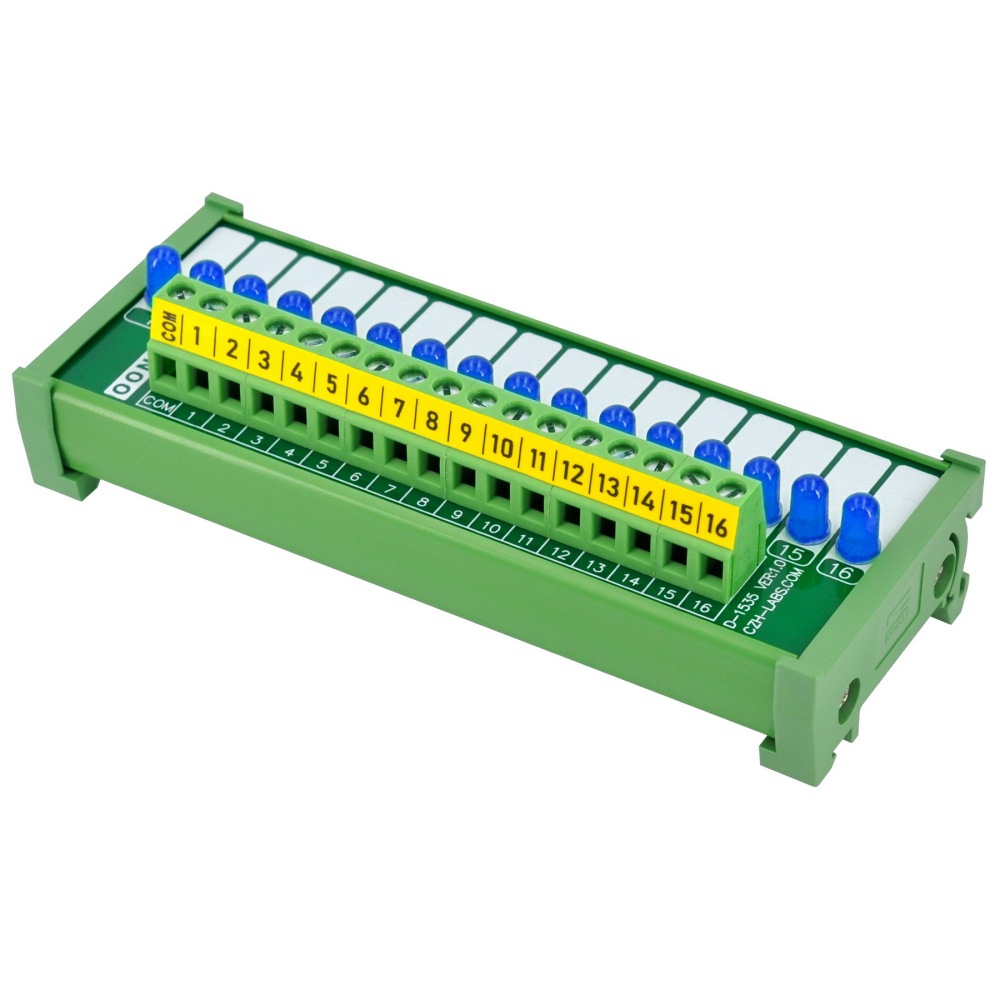 DIN Rail Mount 16 Blue LED Indicator Light Module, Support 5-50VDC Common Positive and Negative