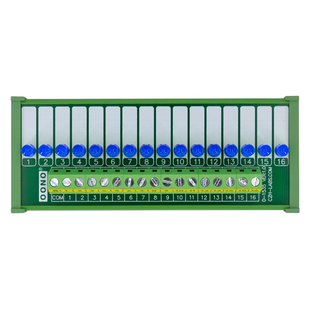 DIN Rail Mount 16 Blue LED Indicator Light Module, Support 5-50VDC Common Positive and Negative