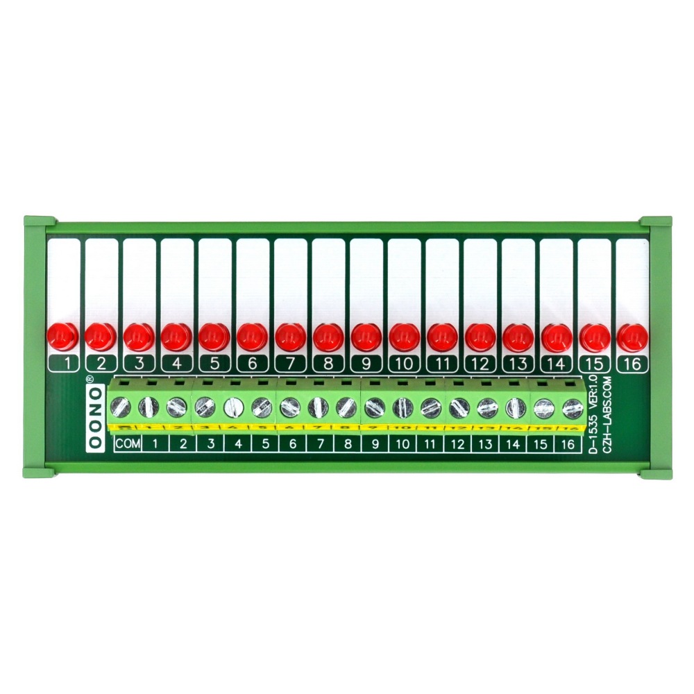 DIN Rail Mount 16 Red LED Indicator Light Module, Support 5-50VDC Common Positive and Negative