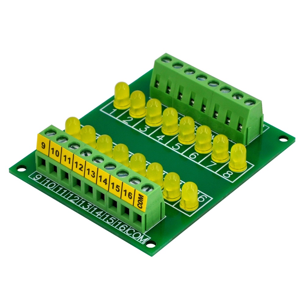 16 LEDs Indicator Light Board, Yellow, Support 5~50VDC Common Positive/Negative