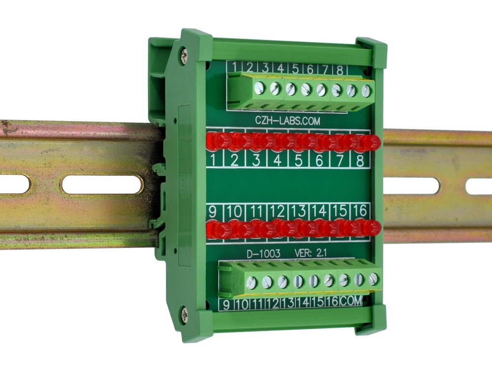 DIN Rail Mount 16 LEDs Indicator Light Module, Red, Support 5~50VDC Common Positive/Negative