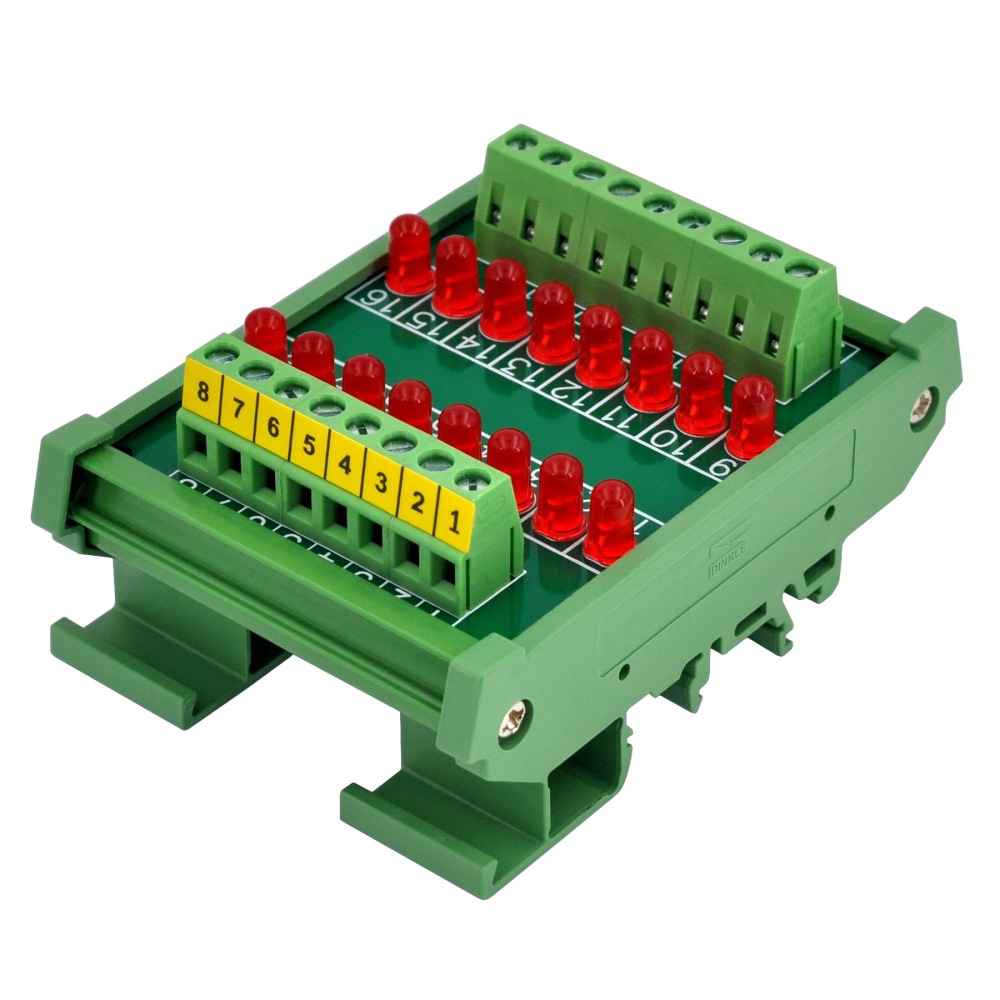 DIN Rail Mount 16 LEDs Indicator Light Module, Red, Support 5~50VDC Common Positive/Negative
