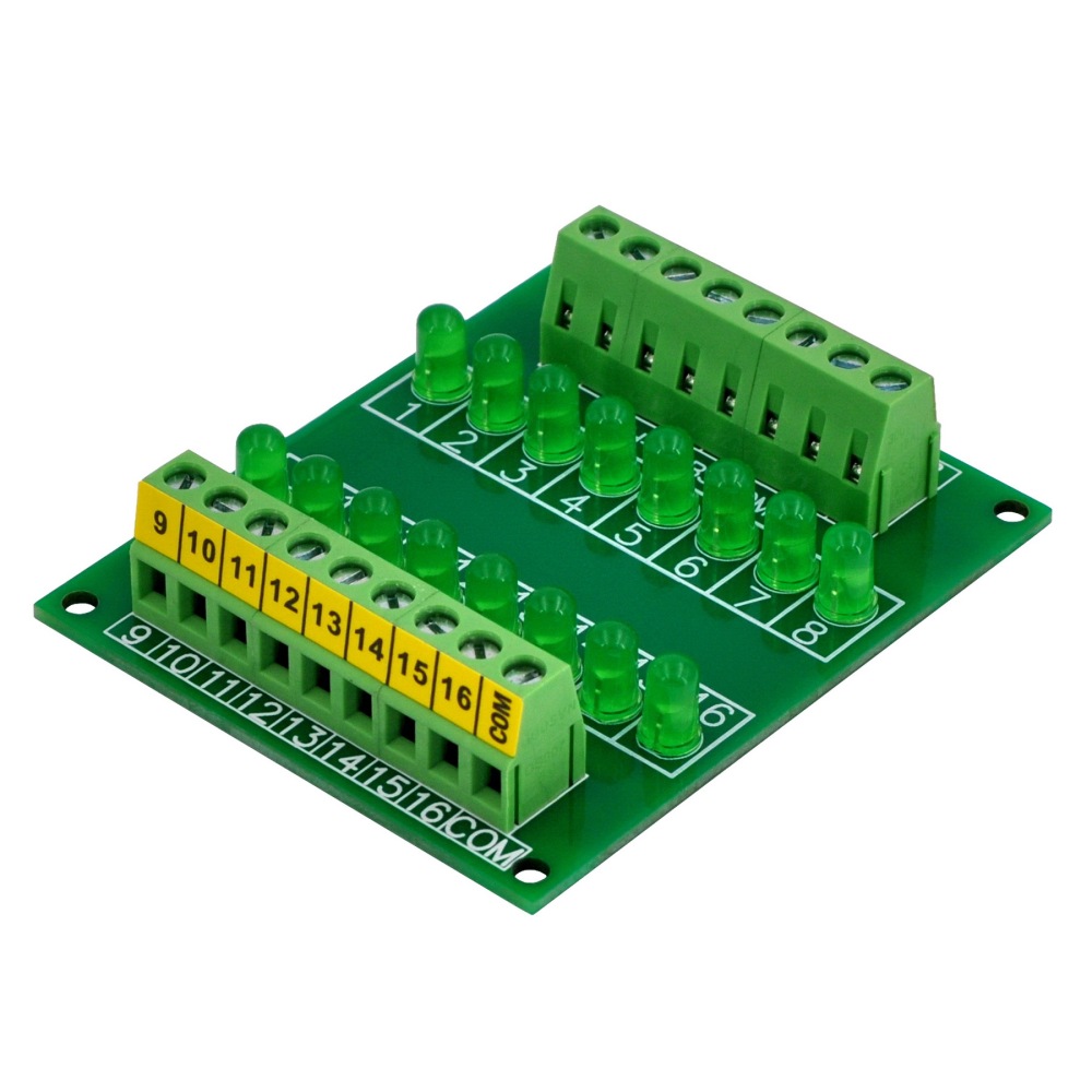 16 LEDs Indicator Light Board, Green, Support 5~50VDC Common Positive/Negative