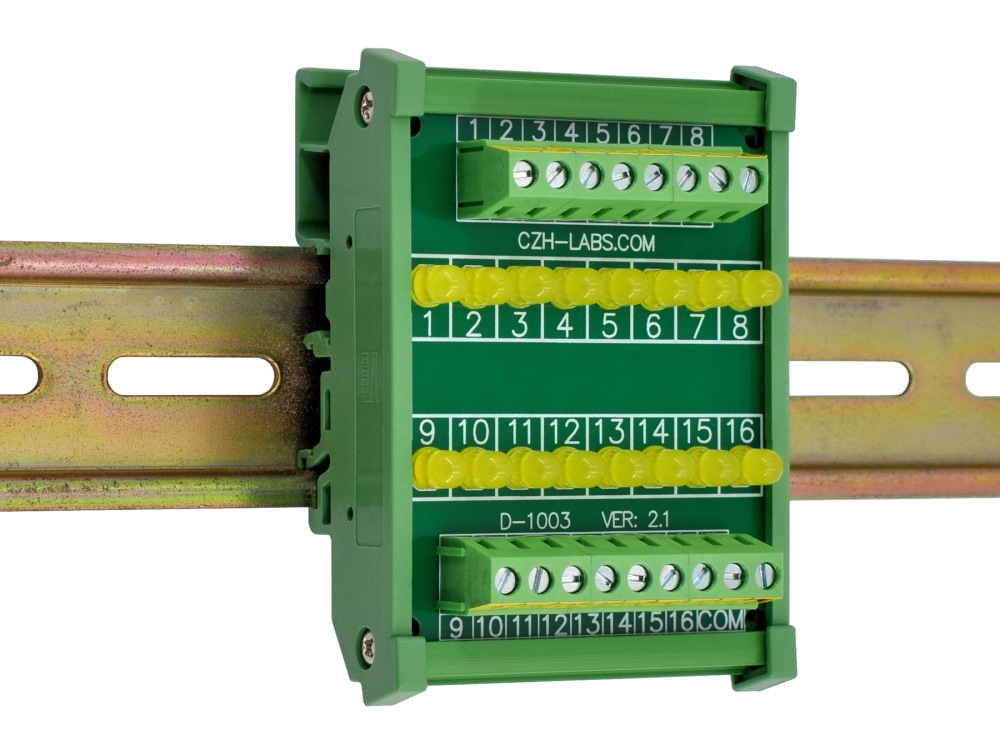 DIN Rail Mount 16 LEDs Indicator Light Module, Yellow, Support 5~50VDC Common Positive/Negative