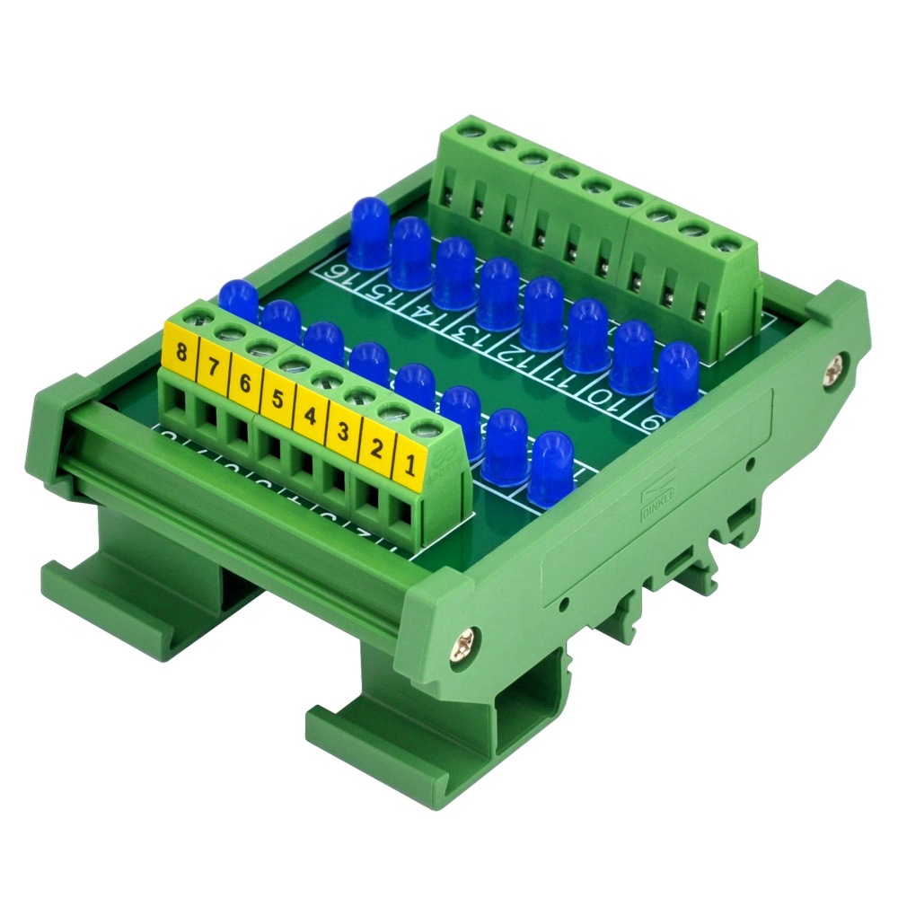 DIN Rail Mount 16 LEDs Indicator Light Module, Blue, Support 5~50VDC Common Positive/Negative