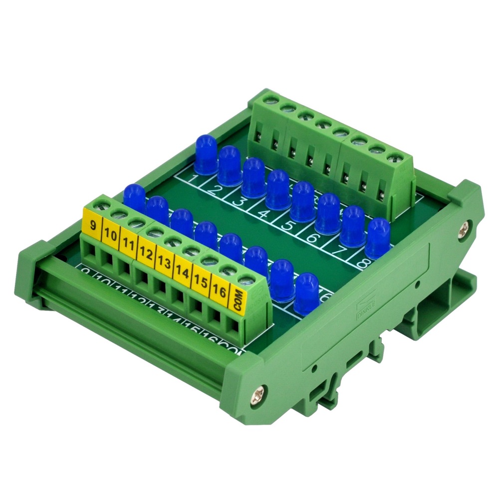 DIN Rail Mount 16 LEDs Indicator Light Module, Blue, Support 5~50VDC Common Positive/Negative