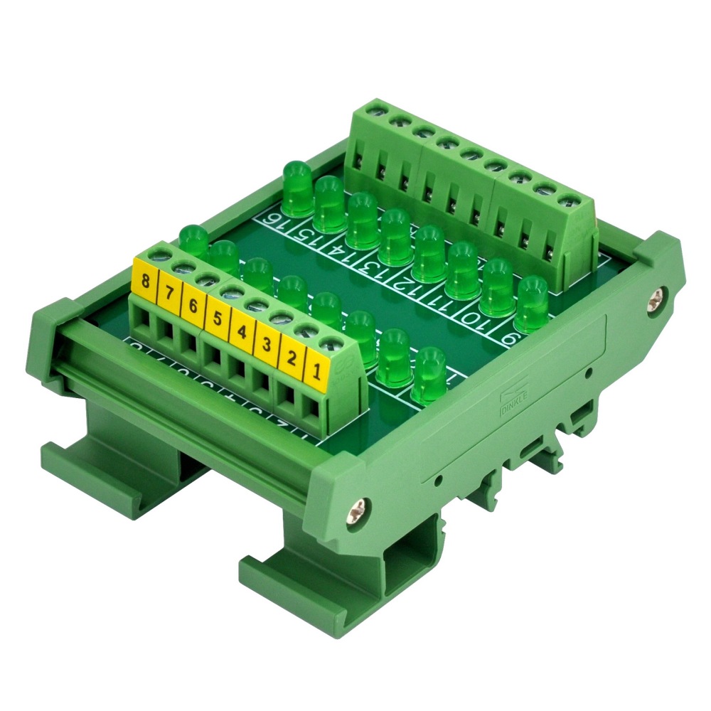 DIN Rail Mount 16 LEDs Indicator Light Module, Green, Support 5~50VDC Common Positive/Negative