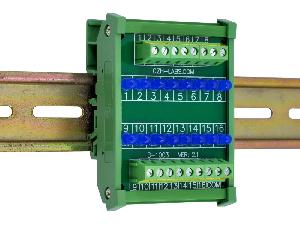 DIN Rail Mount 16 LEDs Indicator Light Module, Blue, Support 5~50VDC Common Positive/Negative