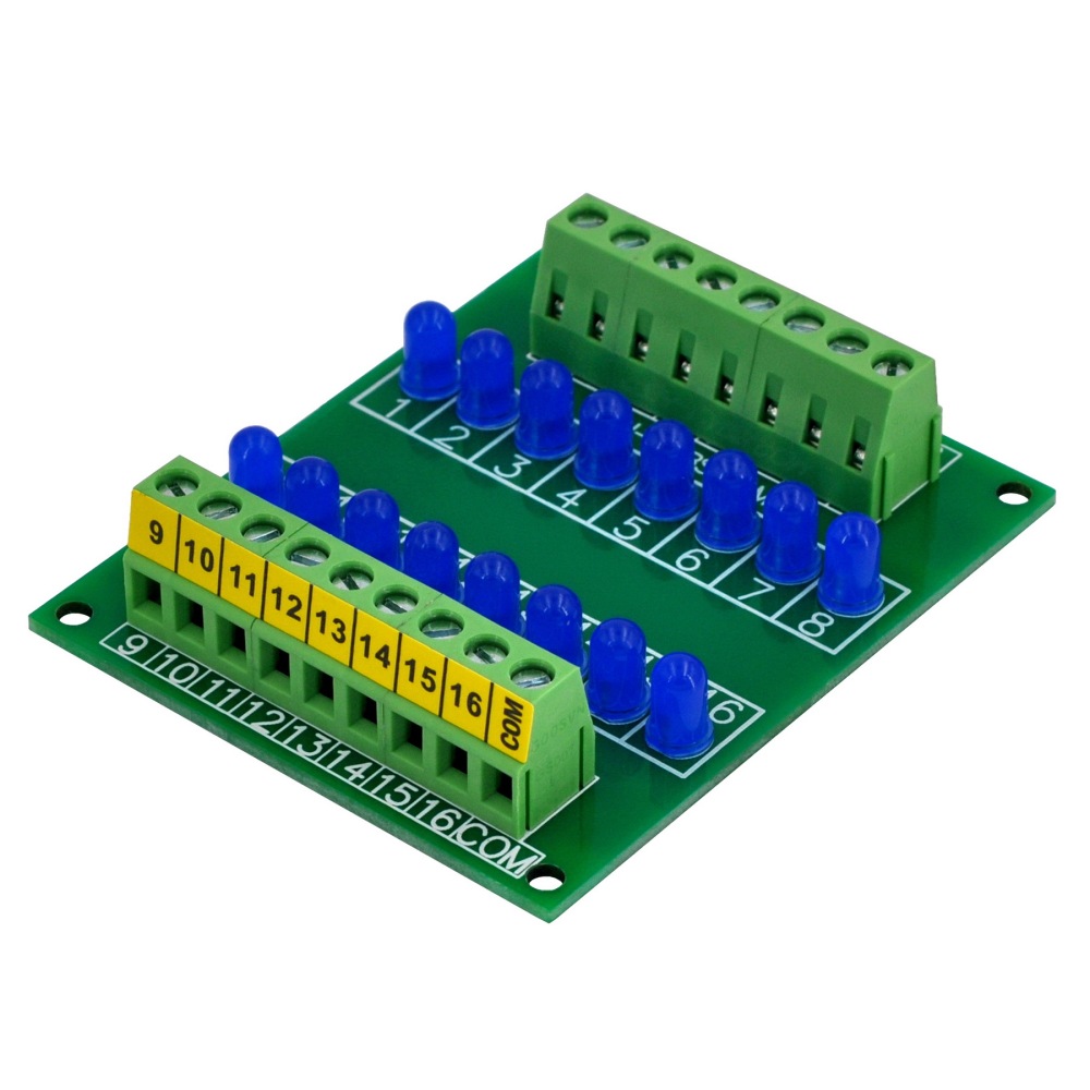16 LEDs Indicator Light Board, Blue, Support 5~50VDC Common Positive/Negative