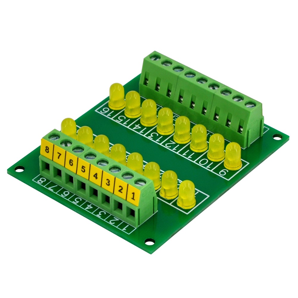 16 LEDs Indicator Light Board, Yellow, Support 5~50VDC Common Positive/Negative