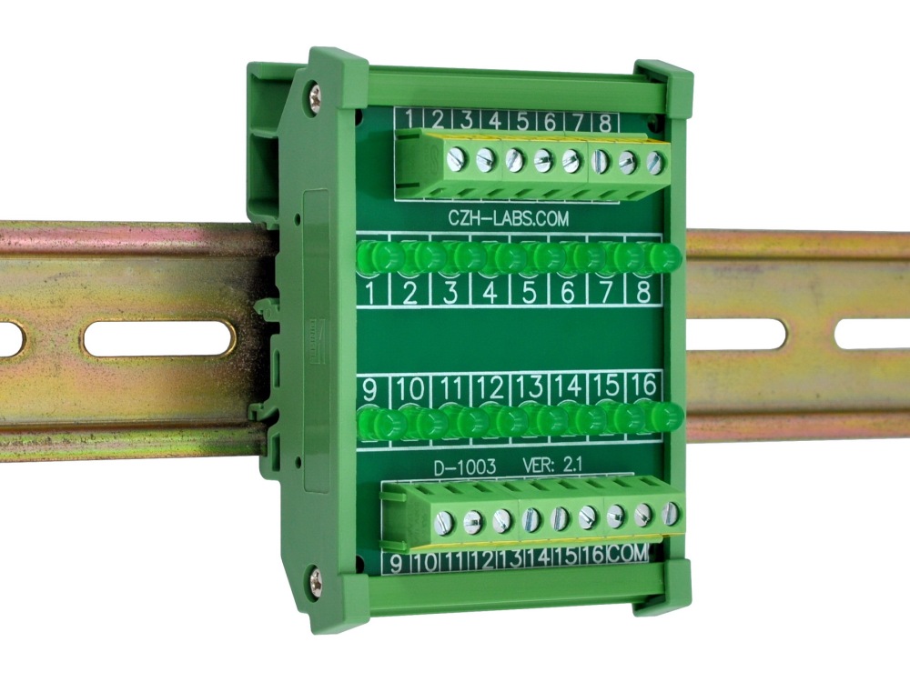DIN Rail Mount 16 LEDs Indicator Light Module, Green, Support 5~50VDC Common Positive/Negative