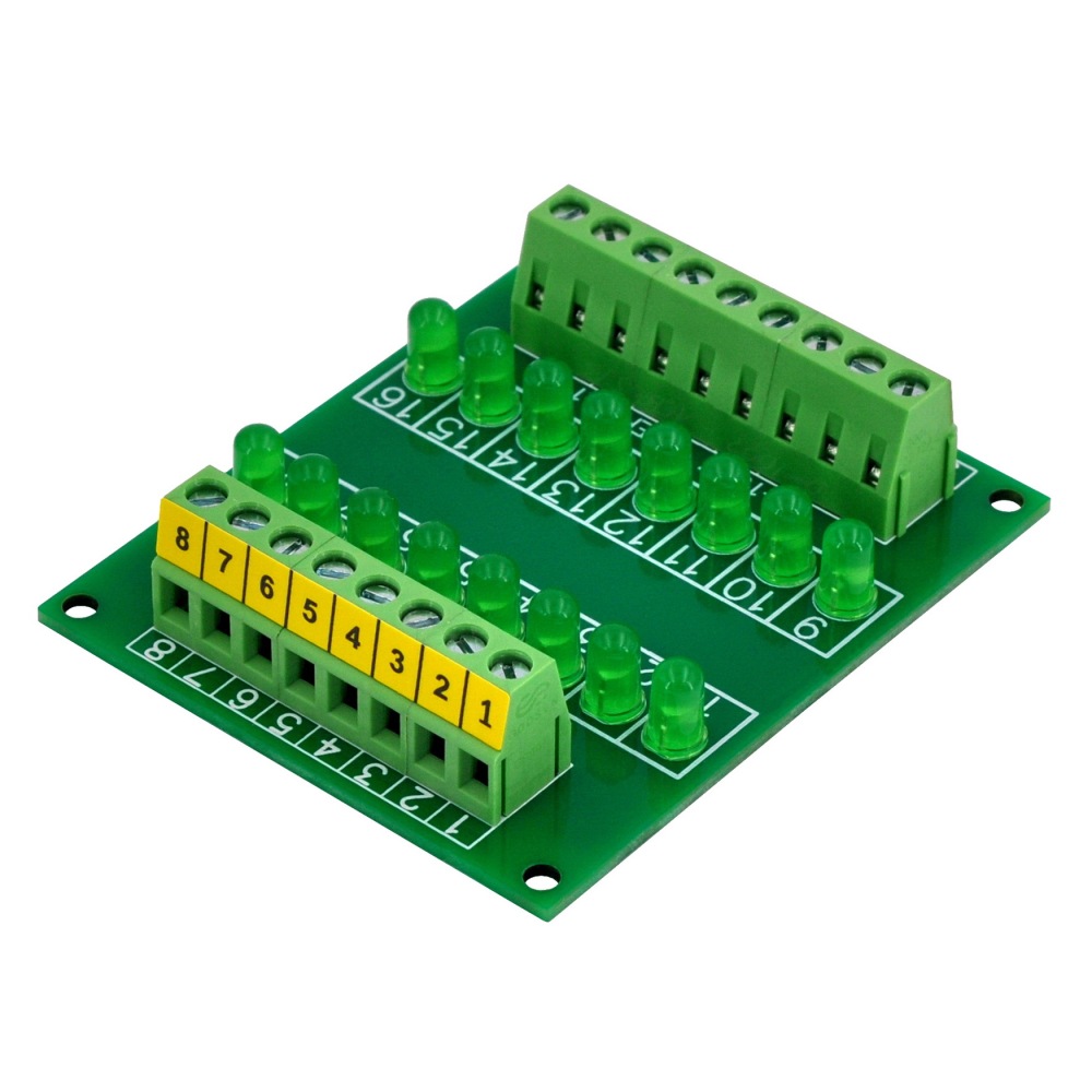 16 LEDs Indicator Light Board, Green, Support 5~50VDC Common Positive/Negative