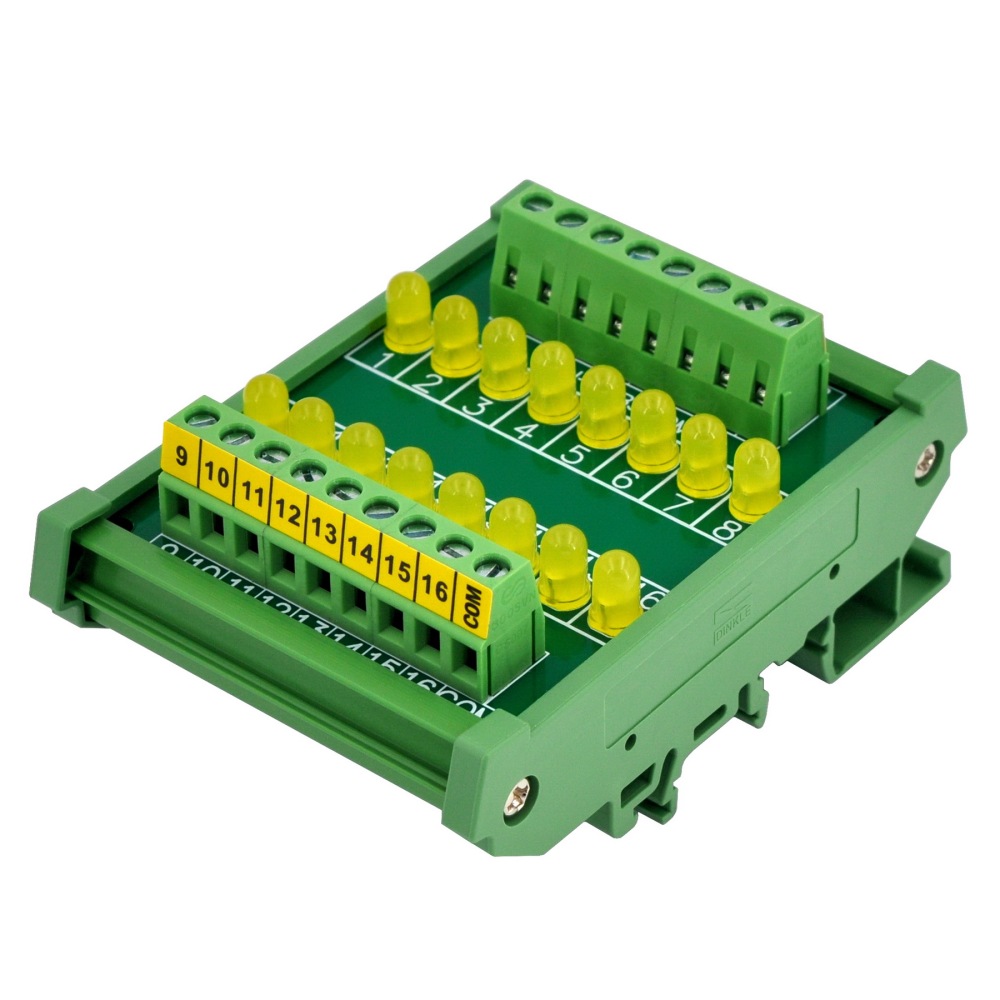 DIN Rail Mount 16 LEDs Indicator Light Module, Yellow, Support 5~50VDC Common Positive/Negative