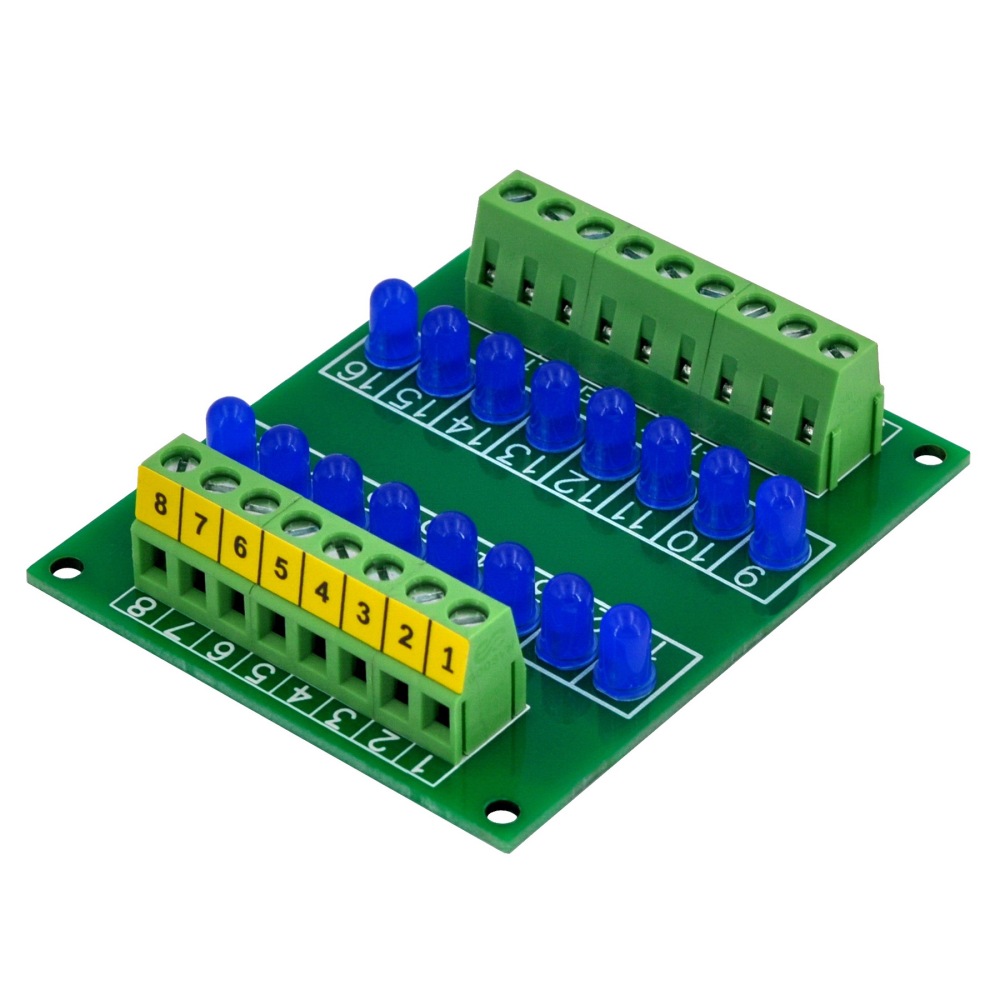 16 LEDs Indicator Light Board, Blue, Support 5~50VDC Common Positive/Negative