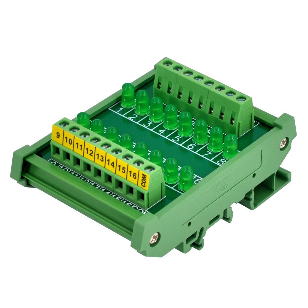 DIN Rail Mount 16 LEDs Indicator Light Module, Green, Support 5~50VDC Common Positive/Negative
