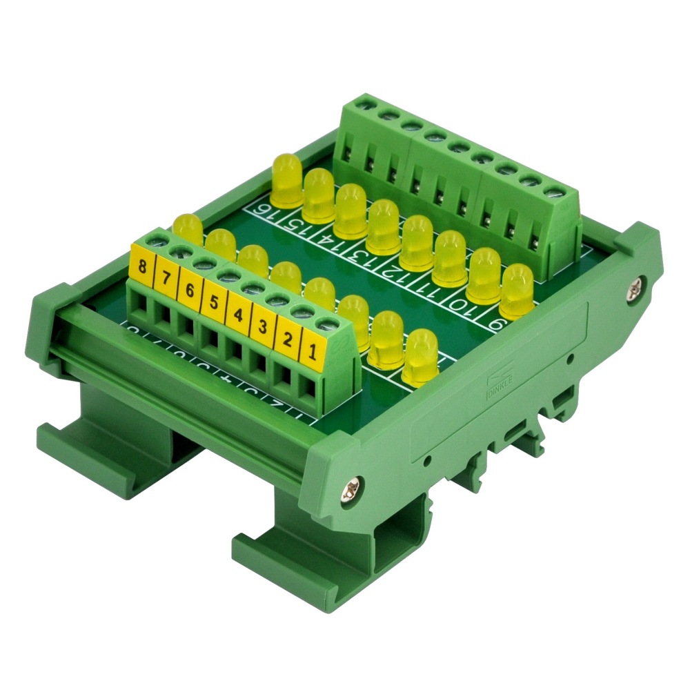 DIN Rail Mount 16 LEDs Indicator Light Module, Yellow, Support 5~50VDC Common Positive/Negative