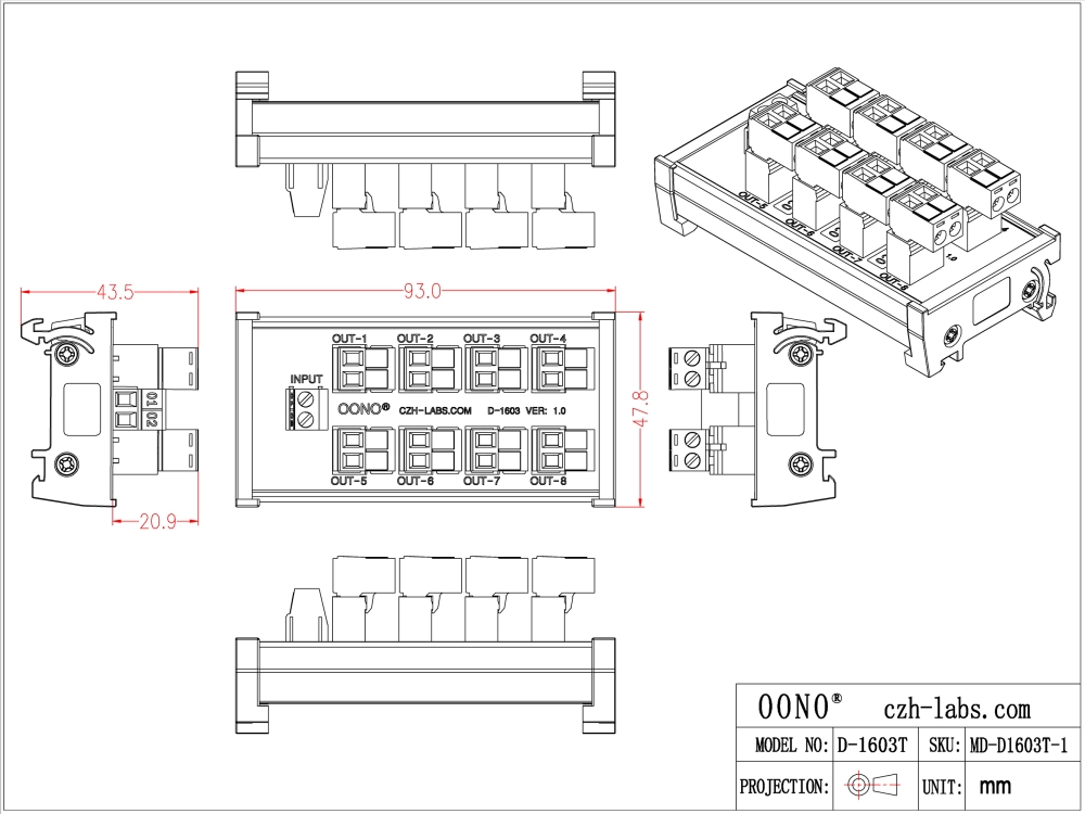 DIN Rail Mount 10A/300V 8x2 Pole Pluggable Screw Terminal Block ...