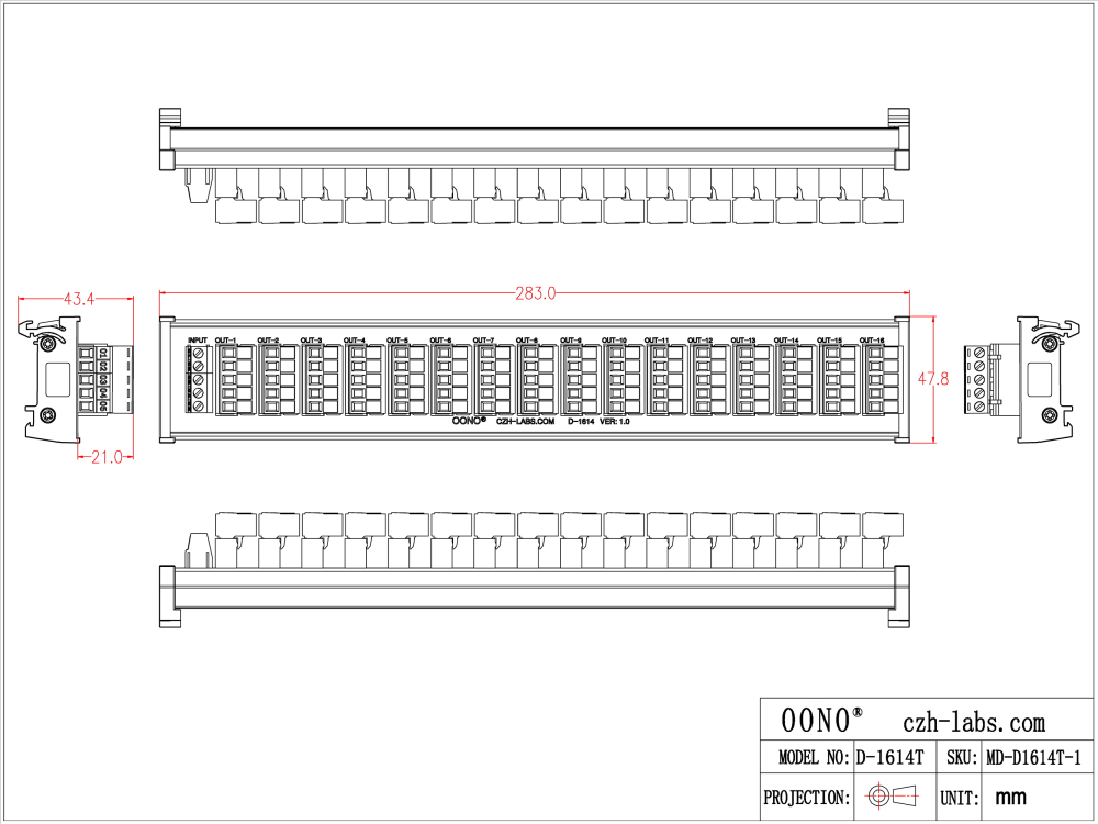 DIN Rail Mount 10A/300V 16x5 Pole Pluggable Screw Terminal Block Distribution Module
