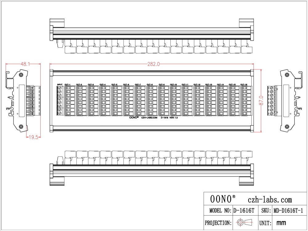 DIN Rail Mount 10A/300V 16x8 Pole Pluggable Screw Terminal Block Distribution Module