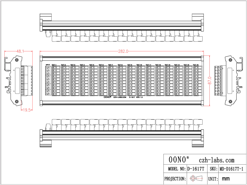DIN Rail Mount 10A/300V 16x10 Pole Pluggable Screw Terminal Block Distribution Module