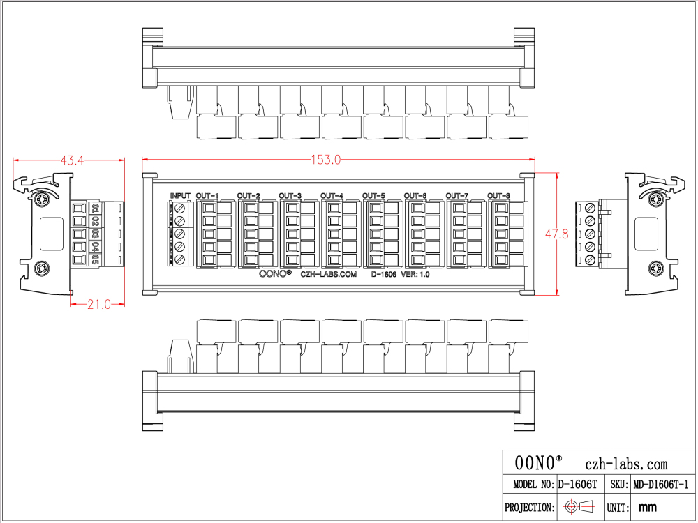 DIN Rail Mount 10A/300V 8x5 Pole Pluggable Screw Terminal Block Distribution Module