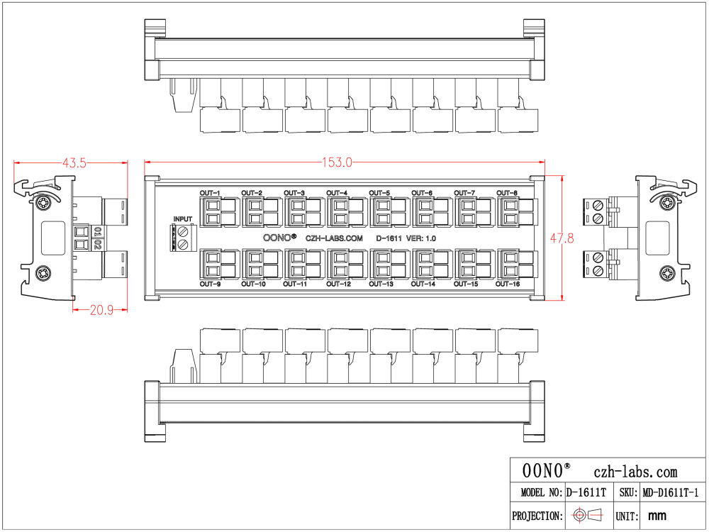 DIN Rail Mount 10A/300V 16x2 Pole Pluggable Screw Terminal Block Distribution Module