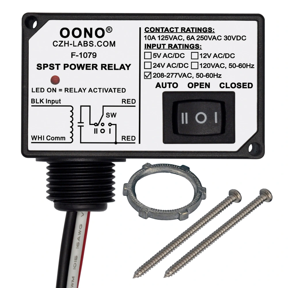 AC208-277V 240V Power Relay Module SPST-NO + Override Switch, 10Amp ...