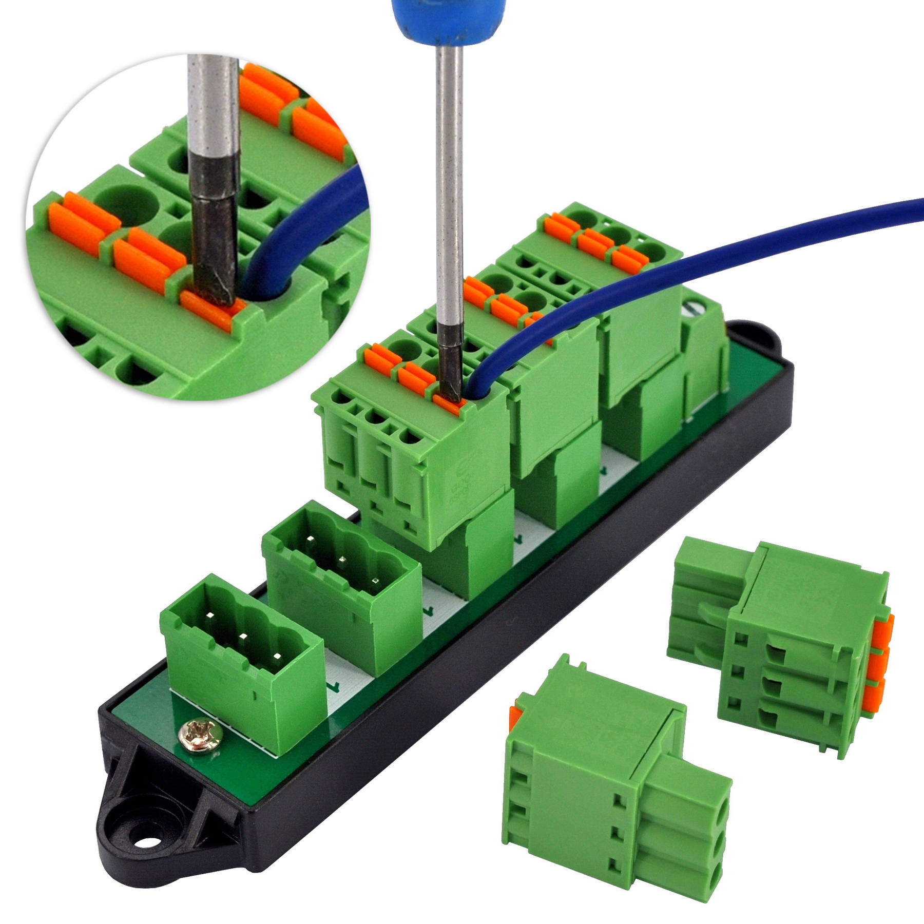 16Amp 300V 3x6 Position Pluggable Screwless Terminal Block Distribution Module. OONO D-1653GPN