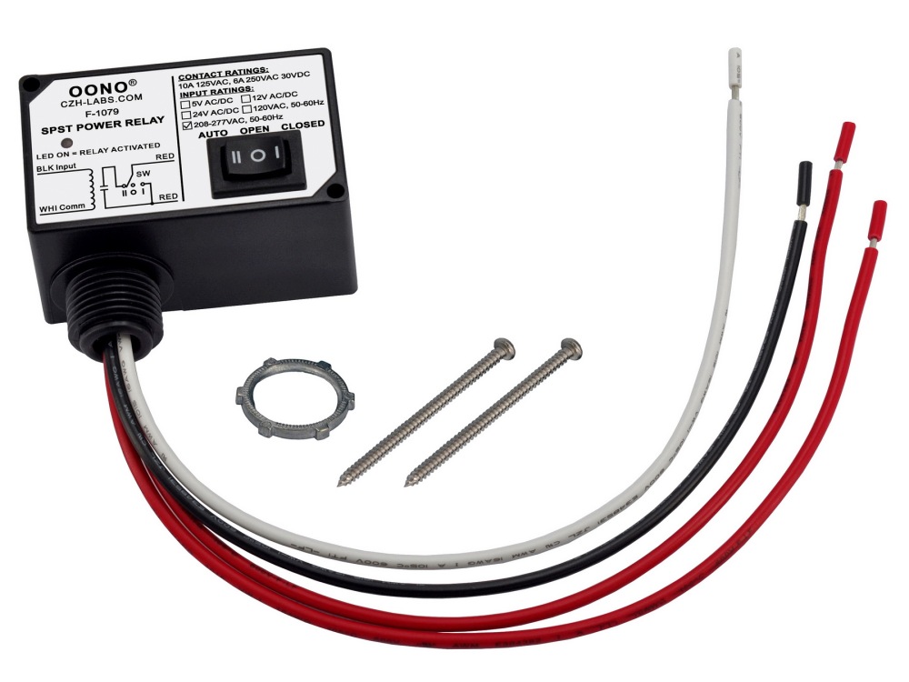 AC208-277V 240V Power Relay Module SPSP-NO + Override Switch, 10Amp 125VAC, 6A 250VAC/30Vdc, Plastic Enclosure and Pre-wired, OONO F-1079