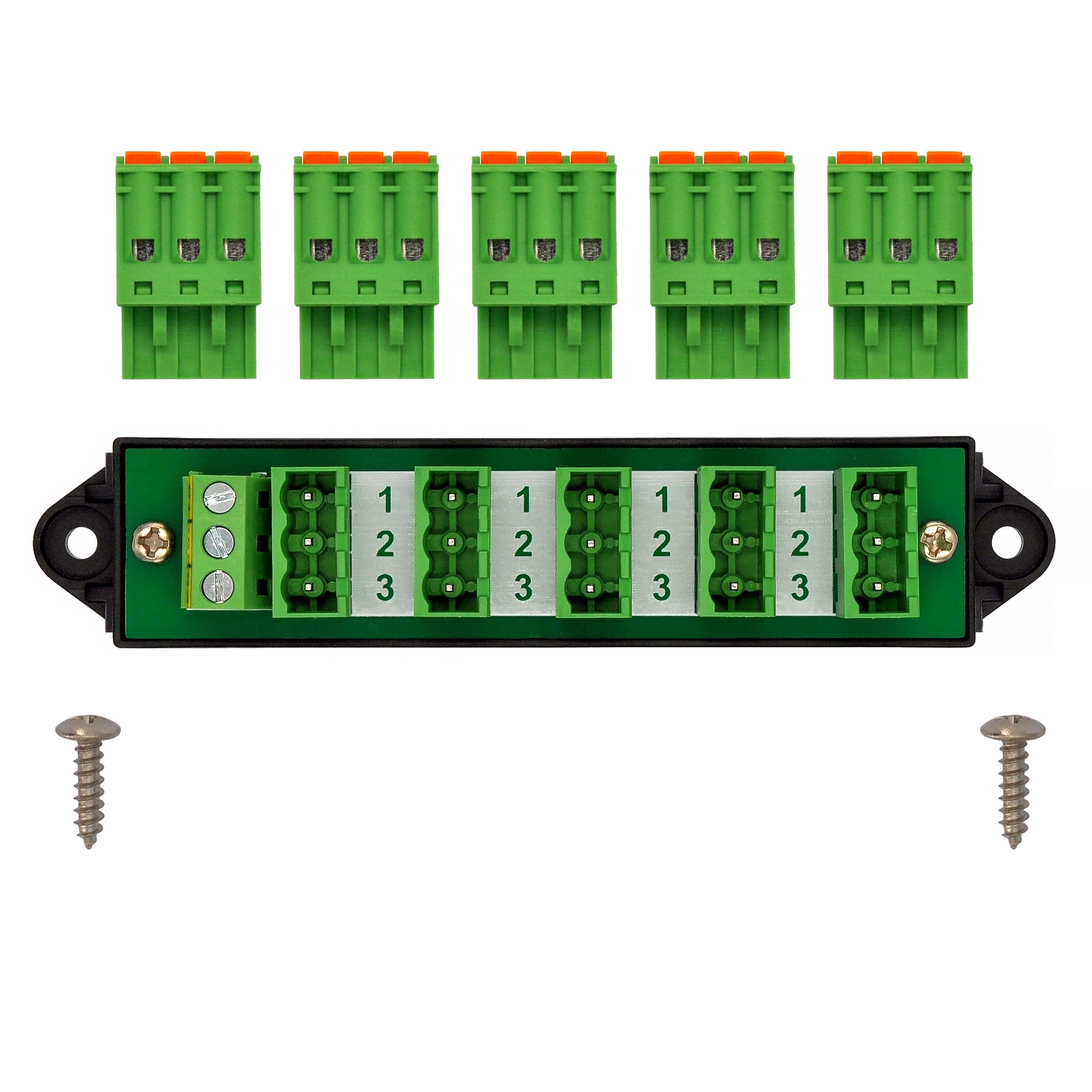 16Amp 300V 3x6 Position Pluggable Screwless Terminal Block Distribution Module. OONO D-1653GPN