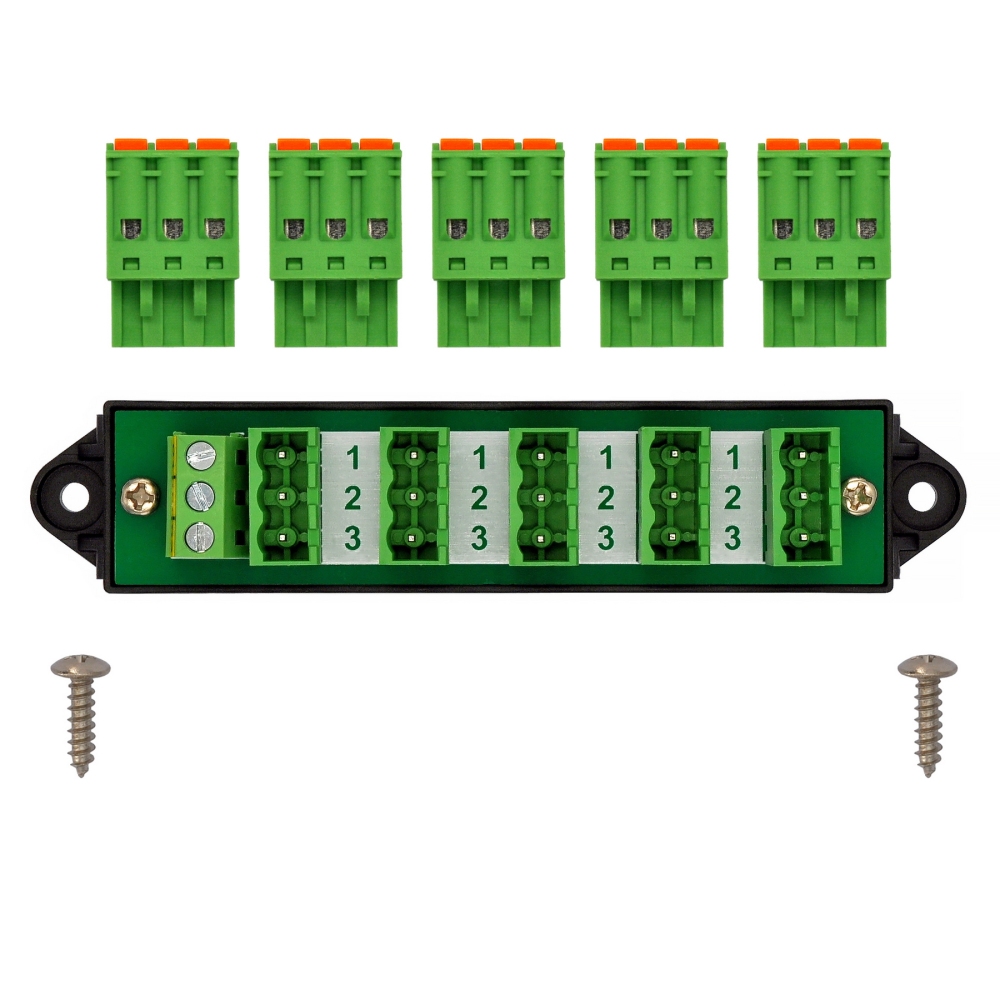 16Amp 300V 3x6 Position Pluggable Screwless Terminal Block Distribution Module. OONO D-1653GPN