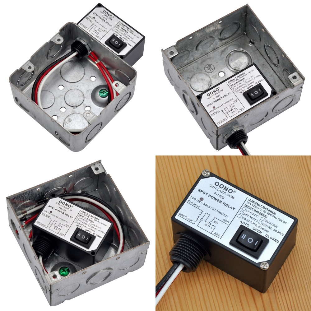 AC208-277V 240V Power Relay Module SPSP-NO + Override Switch, 10Amp 125VAC, 6A 250VAC/30Vdc, Plastic Enclosure and Pre-wired, OONO F-1079
