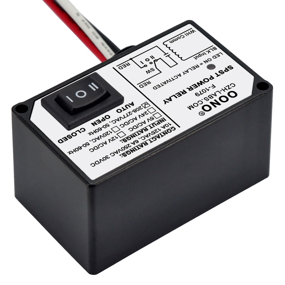 AC208-277V 240V Power Relay Module SPSP-NO + Override Switch, 10Amp 125VAC, 6A 250VAC/30Vdc, Plastic Enclosure and Pre-wired, OONO F-1079