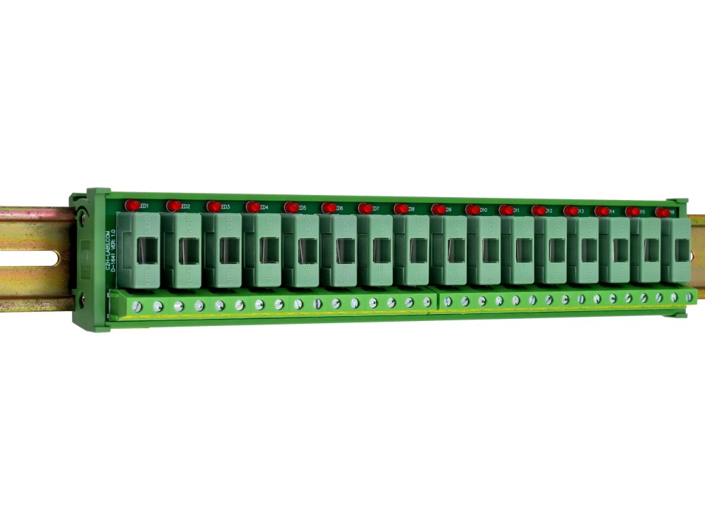 DIN Rail Mount DC 5 - 50V 16 Channel Fuse Module, OONO D-1641DT